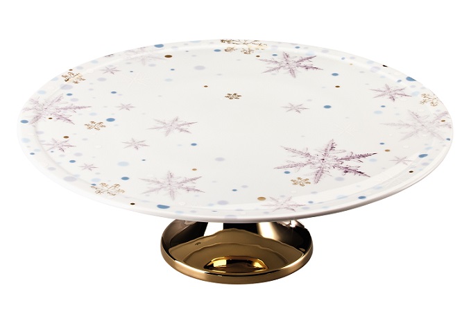 Rosenthal Solitaire Snowflake: Tortenplatte auf Fuß 33 cm - gold