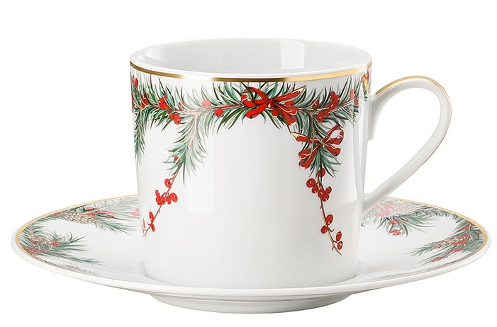 Rosenthal Aida Yule: Becher mit Henkel 0,38 ltr. + Untertasse 18 cm Rosenthal Aida Yule: Becher mit Henkel 0,38 ltr. + Untertasse 18 cm