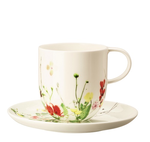 Rosenthal Brillance Fleurs Sauvages: Becher mit Henkel + passende Untertasse / Coup 14 cm Rosenthal Brillance Fleurs Sauvages: Becher mit Henkel + passende Untertasse / Coup 14 cm