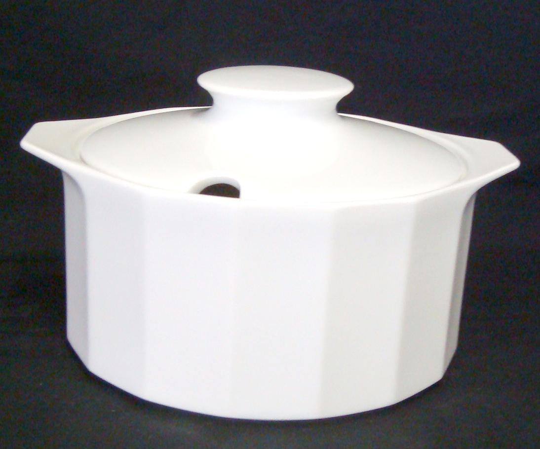 Rosenthal Polygon Weiss - Weiß: Ragout / Schüssel mit Deckel H = 9,5 cm Ø = 18 cm